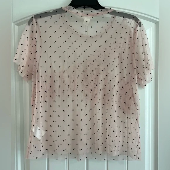 H&M Light Pink Sheer Ruffle Polka Dot Shirt Women’s Size L Top - Picture 3 of 6